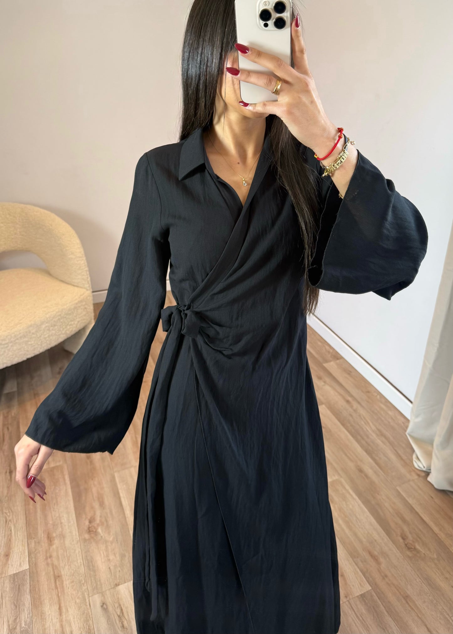 Vestido largo efecto lino