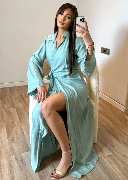Vestido largo efecto lino