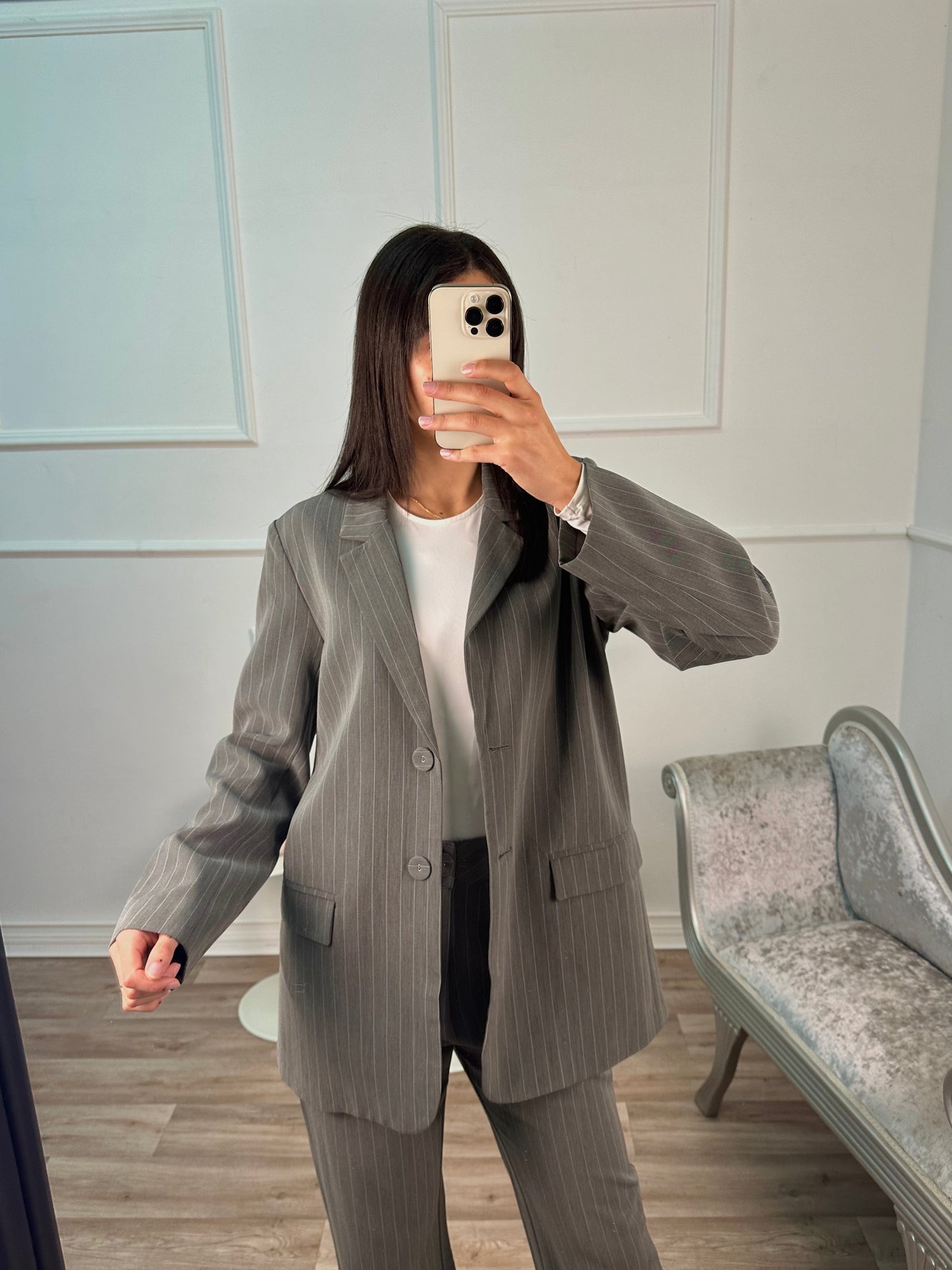 BLAZER OVERSIZE GRIS RAYAS